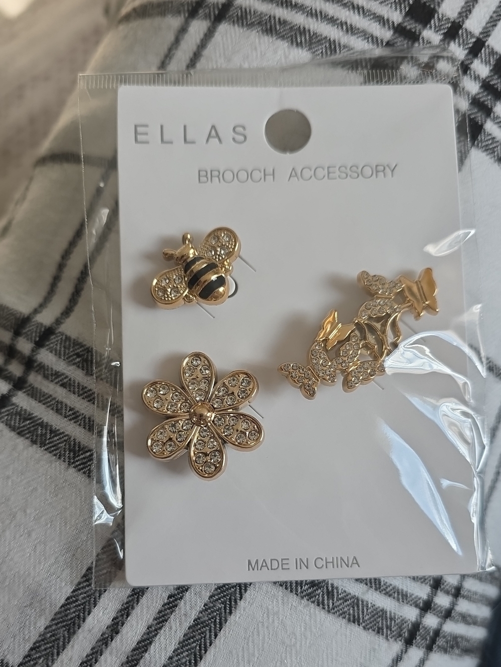 Ella Gold-Tone Bee, Flower & Butterfly Brooch Set with Clear Crystals